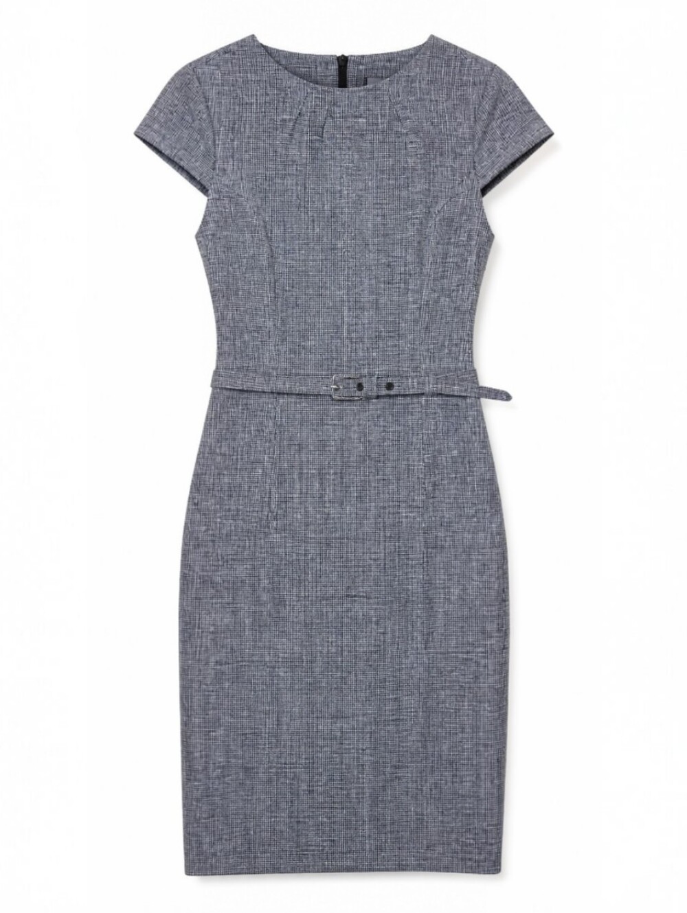 H&M Gray Tweed Midi Sheath Dress Cap Sleeve Small Gray
